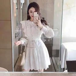 Pleated Hook Long Sleeve Commute Long Sleeve Korean Quality Women Office Dress