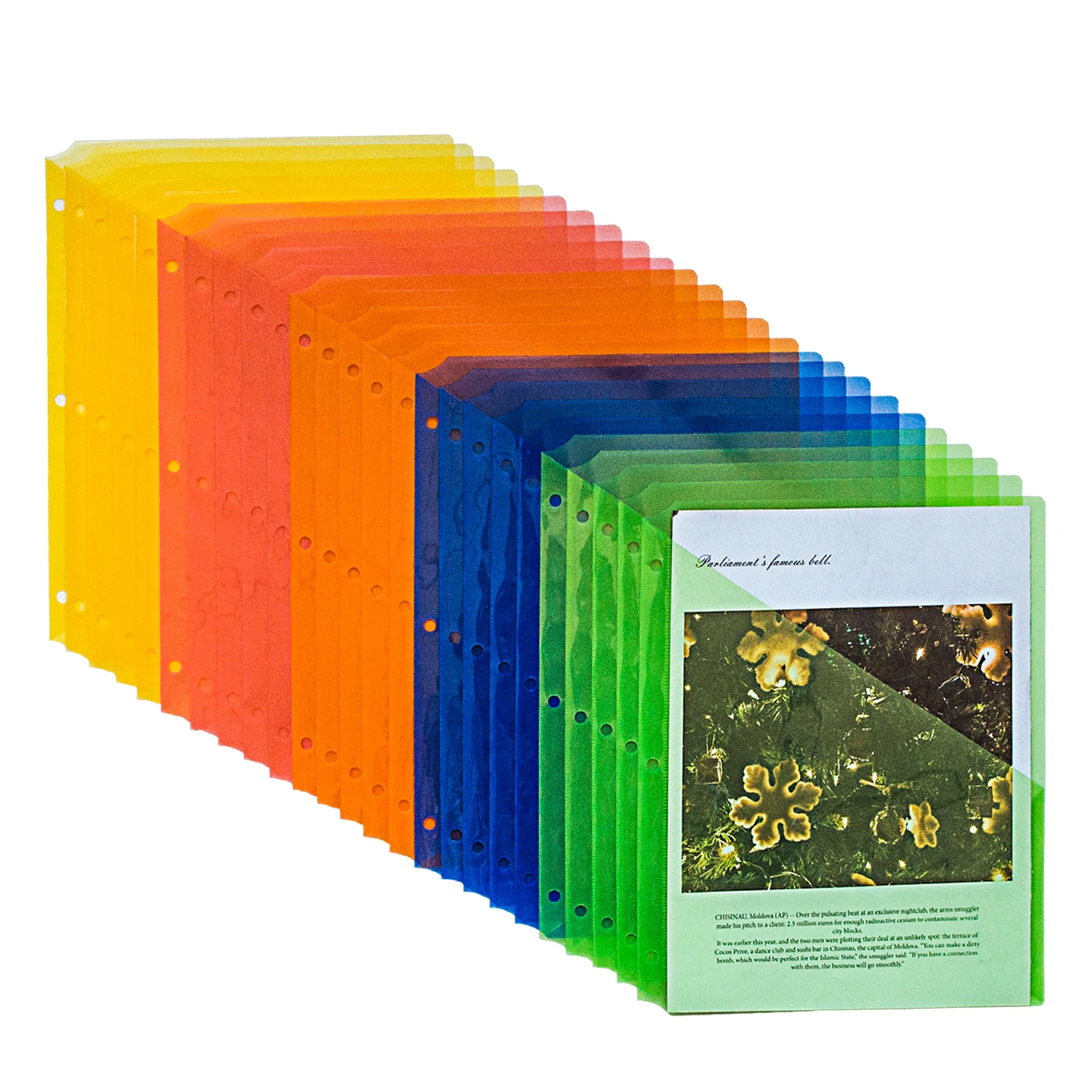 Binder Sleeves with Pockets Letter Size Clear Slash File Jacket 3 Hole Punch Plastic Document Folders for Office Home School