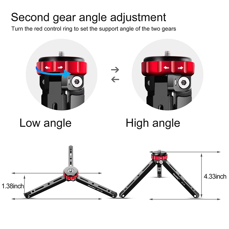Manbily MT-01 CNC Aluminum DSLR Camera Gimbal Stabilizer Mini Small Desktop Stand Table Top Tripod with 1/4 and 3/8 Screw Mount