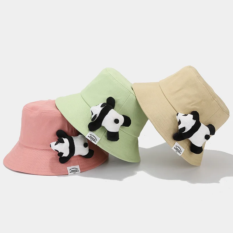 Classic Plain 3D Plush Panda Bucket Hats Candy Color For Adults Kids Custom Design Hats For Memorial Gifts