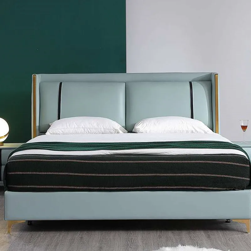 Nordic light luxury luxury furniture bedroom leather art double bed 1.8 meters white bedroom furniture set