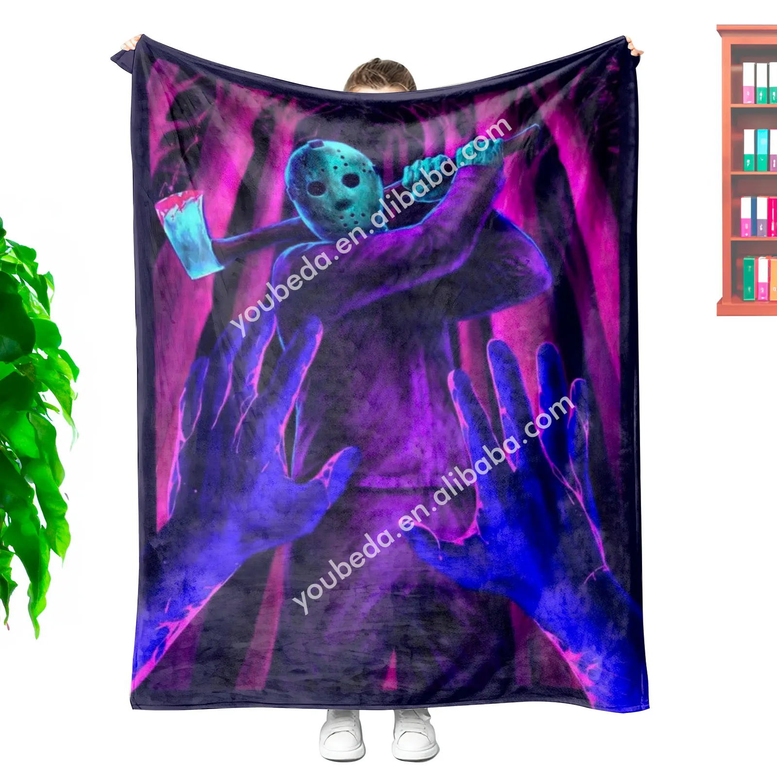 high quality custom name printing halloween scary character horror movie watching heavy queen size plush Blanket