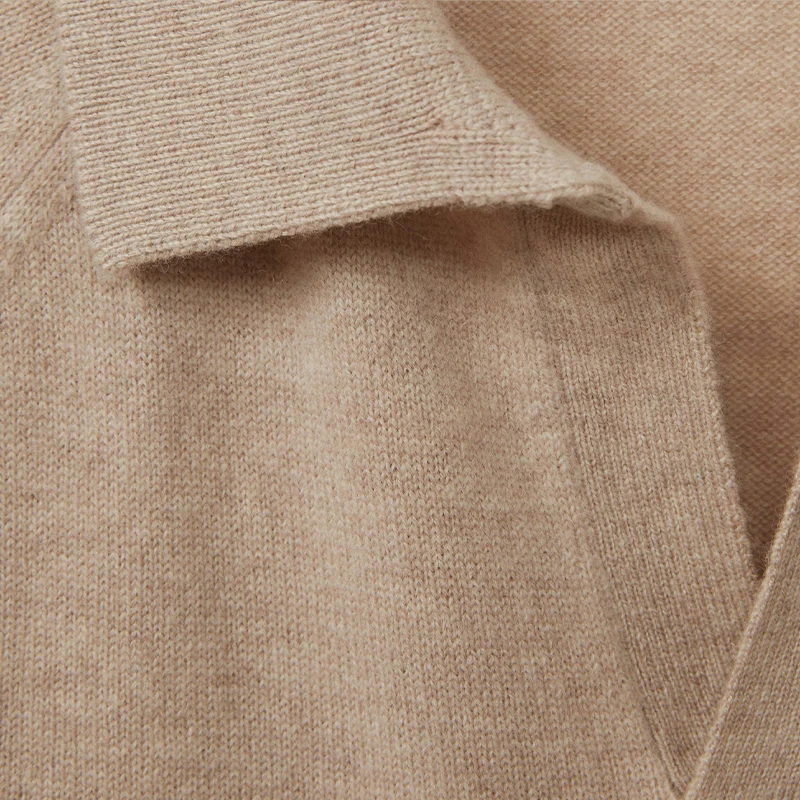 Custom knitted autumn winter jumper with embroidery logo pullover wool blend cashmere men sweater open collar polo shirt