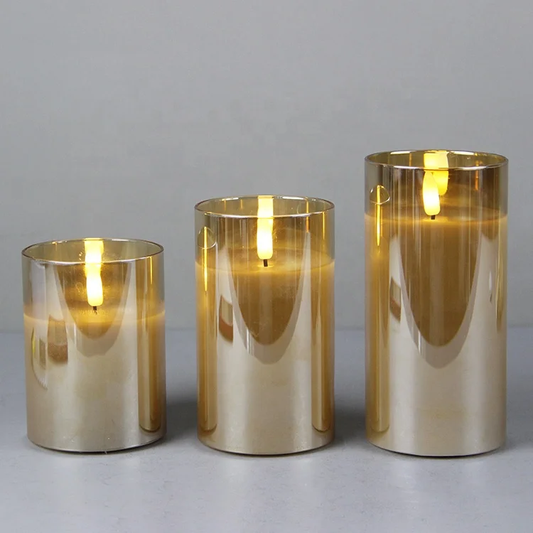 Wedding gold real wax electric plexiglass battery operated velas led pillar flameless candles with remote