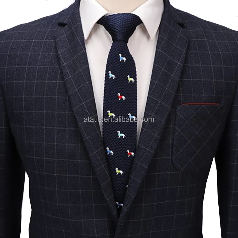 Cute Knit Necktie Cartoon Embroidered Skull Doggy Bike Star Anchor Weave Tie Suit Tuxedo Party Gift For Men Accessories Fashion