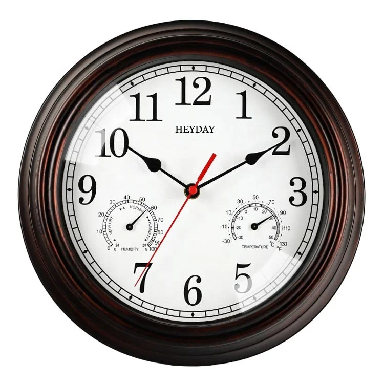 12inch round shape home decor antique wall clock with thermometer and hygrometer