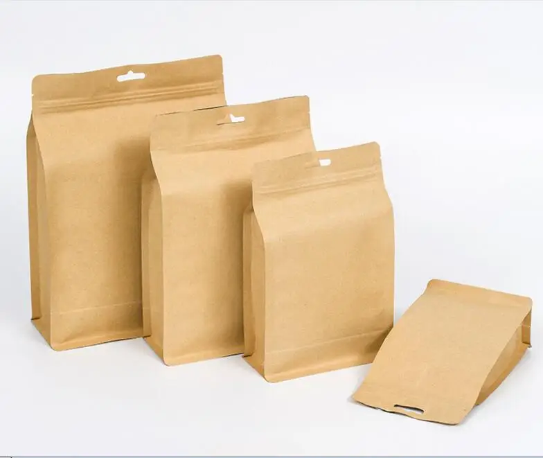 Оптовая продажа восьмисторонний герметичный пакет из крафт-бумаги с алюминиевым покрытием самоподдерживающийся для упаковки продуктов крафтовые бумажные чайные