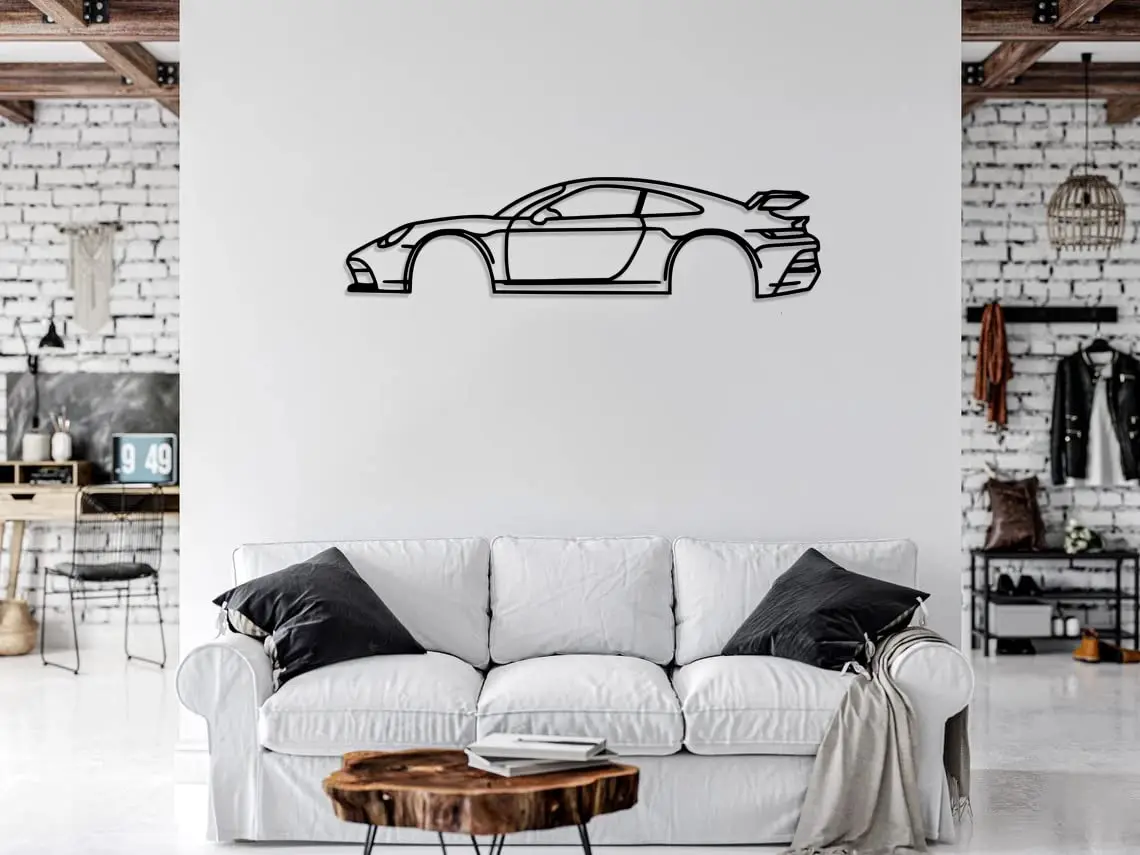 Sports Car Metal Wall Art - Automotive Silhouette Decoration - Minimalist Sculpture for Garage, Man Cave or Bedroom - Indoor/Out