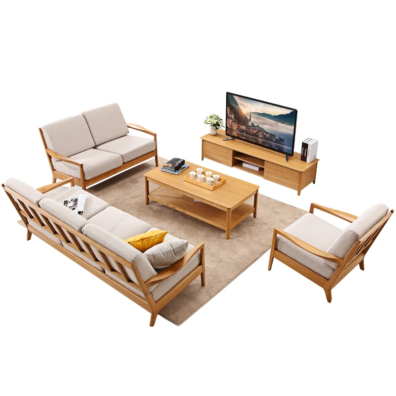 Modern design rectangular center table for living room furniture natural oak wooden coffee table