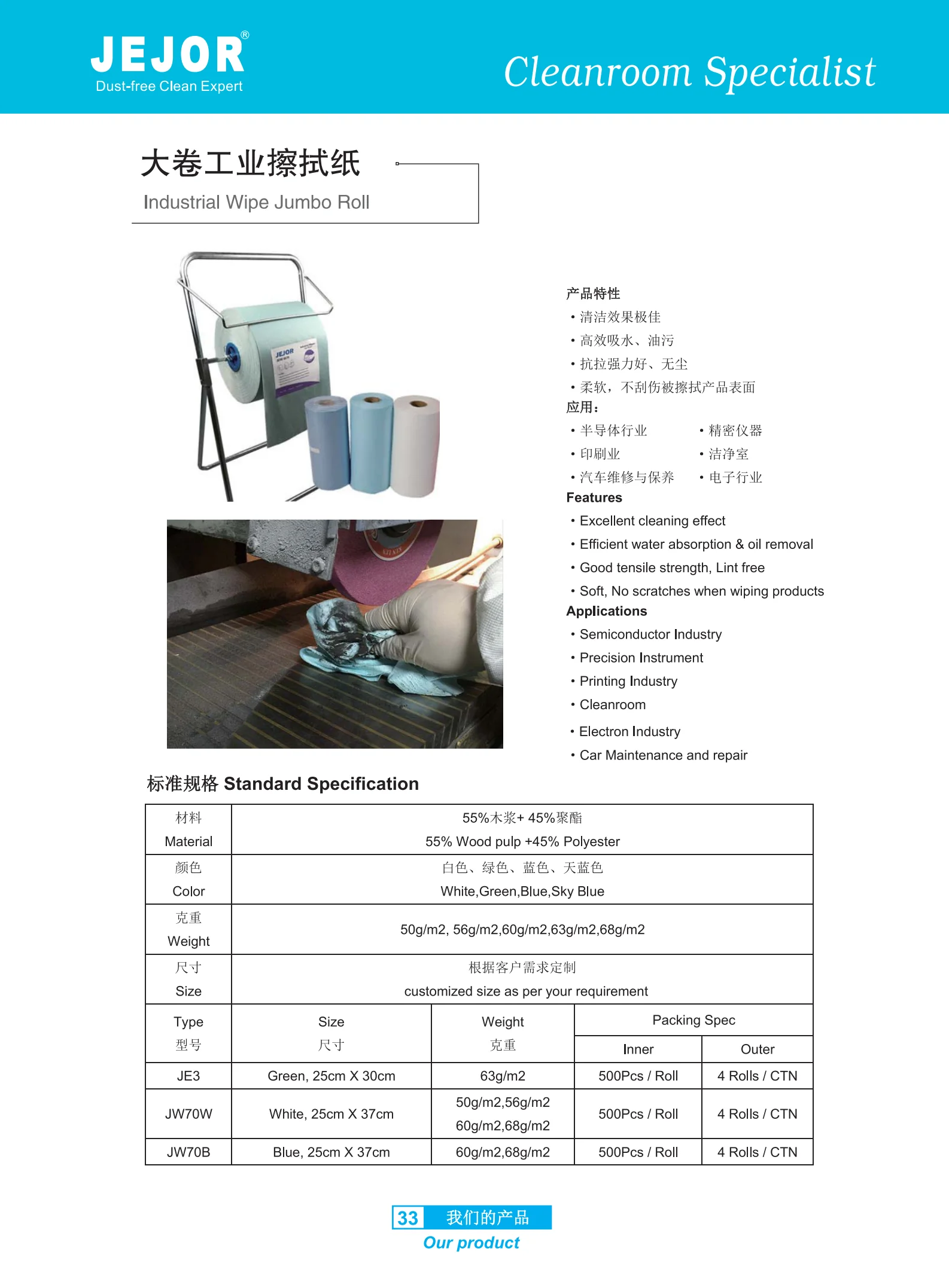 
Professional 500pcs/Roll Industrial Machine Oil Cleaning Dust Free Dry Wipes Roll Non Woven Wipes Roll 