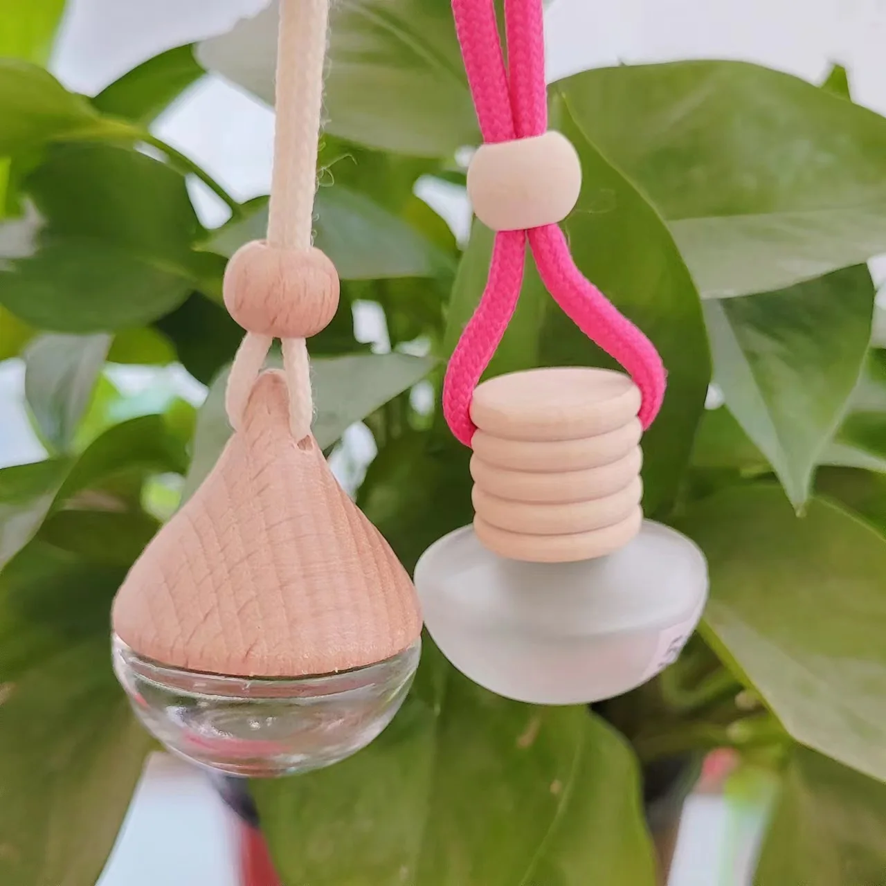 Cylinder Hanging Car Perfume Fragrance Air Freshener 8ml Glass Bottles Diffuser Bottle String Wooden Lids