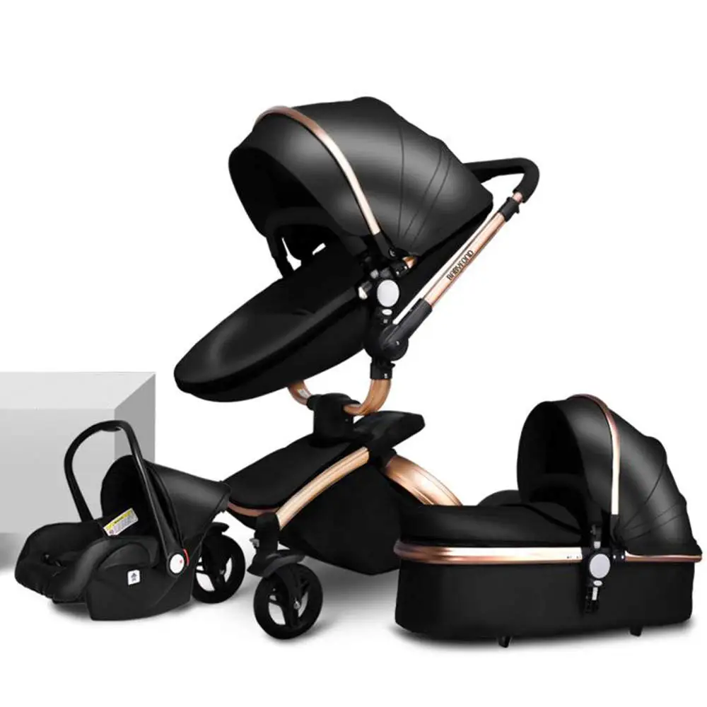 360 Degree Rotation Plus sunroof Black Four Wheel Luxury 3 in 1 Folding Baby Stroller