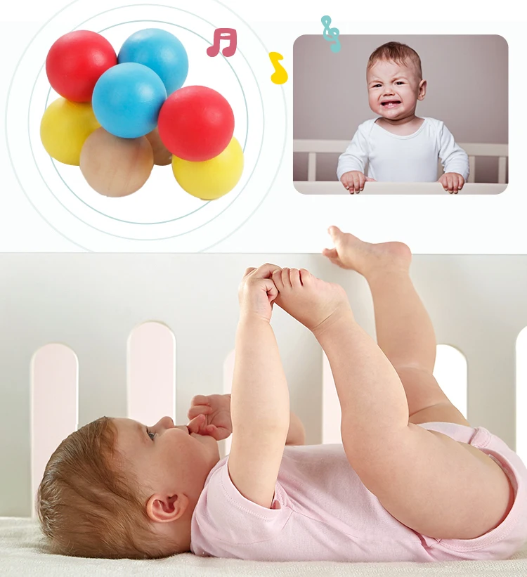 Newborn handmade Baby Wood Toy Beech Teether Rings Toddler Crochet Beads Natural Wood Teething Ring ball Rattle Bracelets