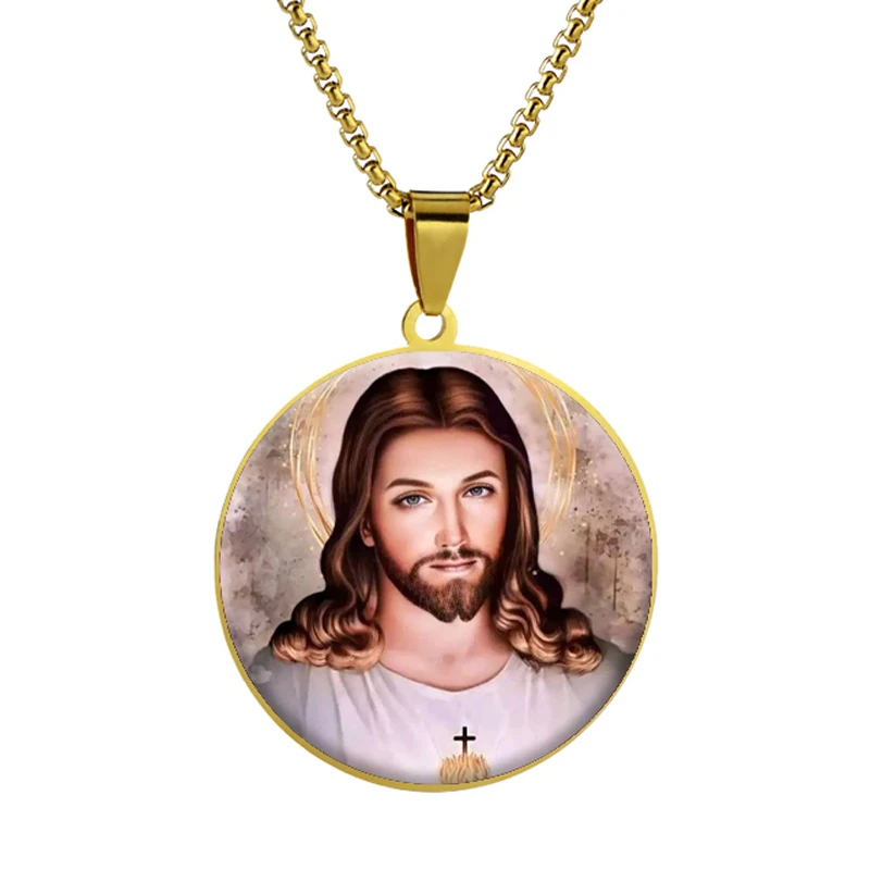 Christian Religious Craft Ornaments Catholic Scripture Necklace Stainless Steel Virgin Mary Necklace 18k Gold Prayer Necklace