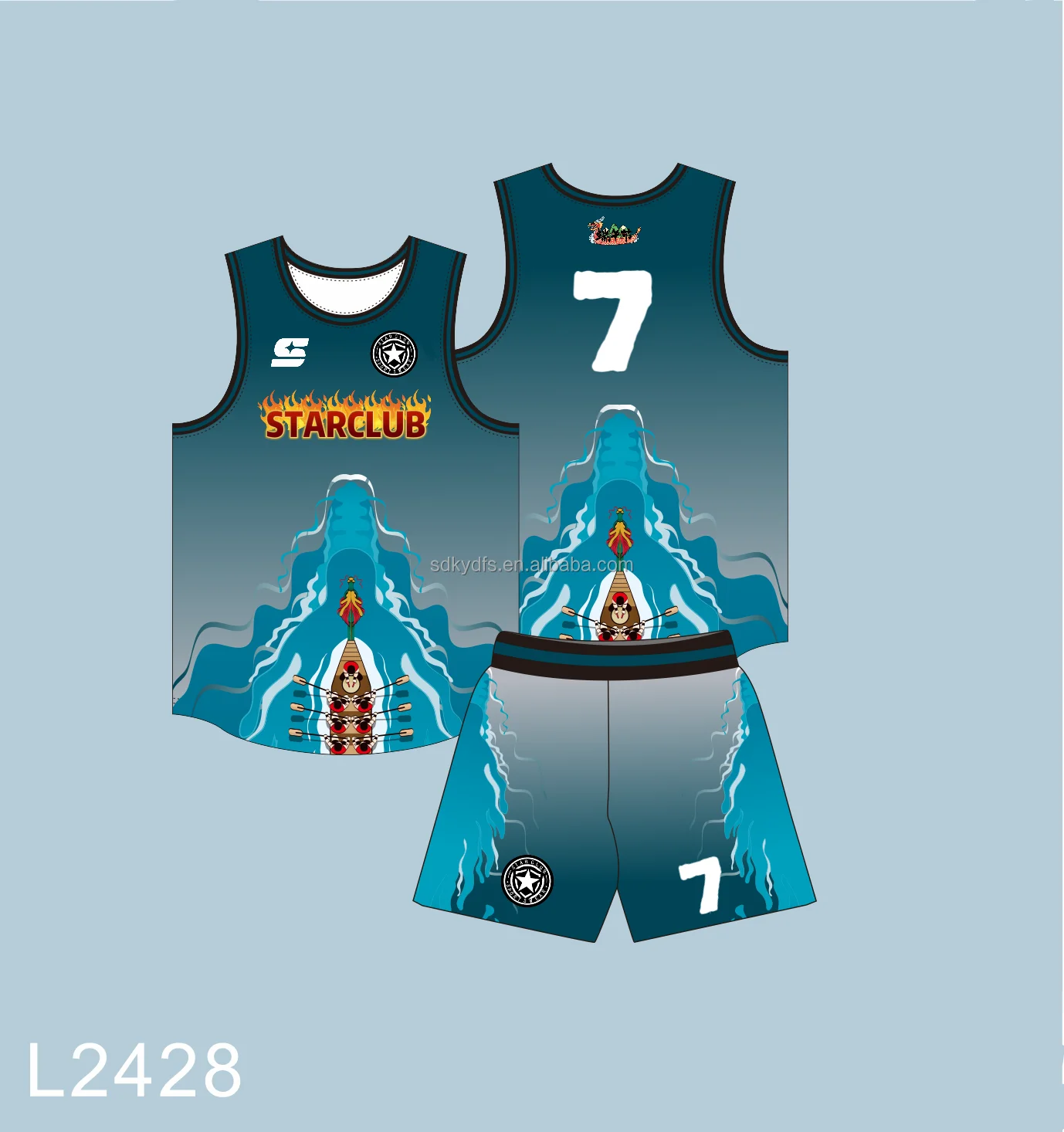 Unisex Custom Dragon-Boat-Ink-Painting Basketball Uniform Creative Design Quick Dry Breathable Plus Size XS-XXL for Adults