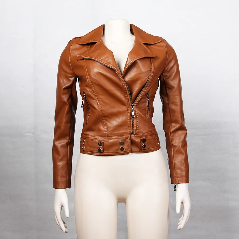 Gugur Jaket Wanita Winter Fashion Casual Outdoor V-Neck Zip Up Wind Breaker Pu Leather Women Cropped Jacket