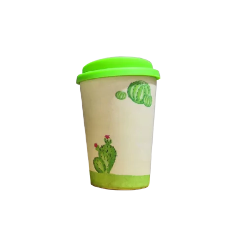 Custom Printed Bamboo Fiber Travel Coffee Cups Silicone Lid And Sleeve