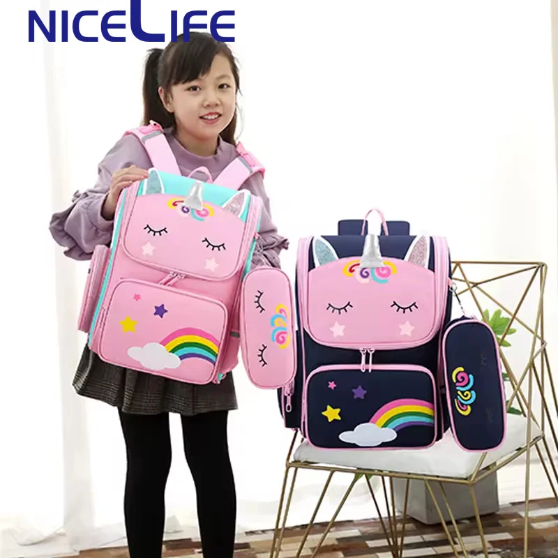 Hot Selling Kids Trolley Schoolbags 2Pcs Unicorn Backpack Pencil Bags Set Large Capacity Trolley Backpack For Girls