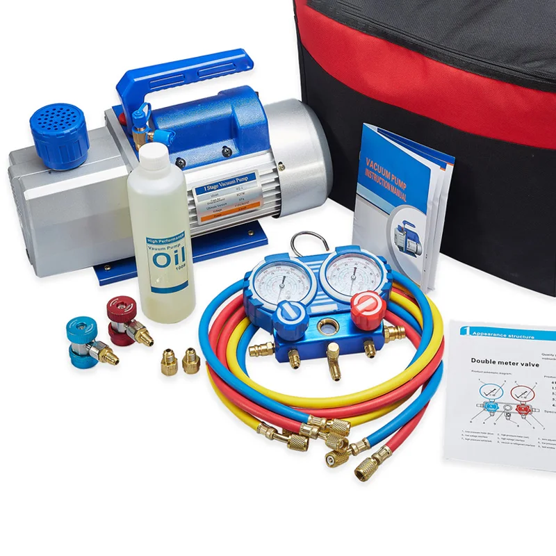 Chinese 9/8cfm RS-4 vacuum pump& BZ-1refrigerant manifold gauge set with kit