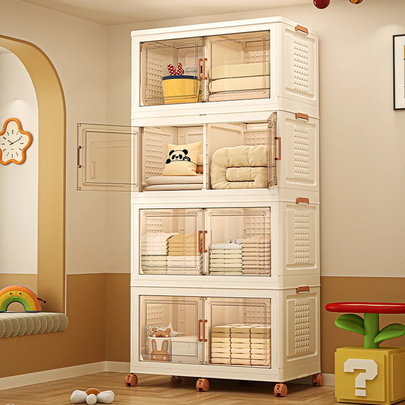 Rmier 5 Pack Stackable Storage Bins for Bedroom Folding With Lid Closet Organizers and Boxs with Doors Cream Color