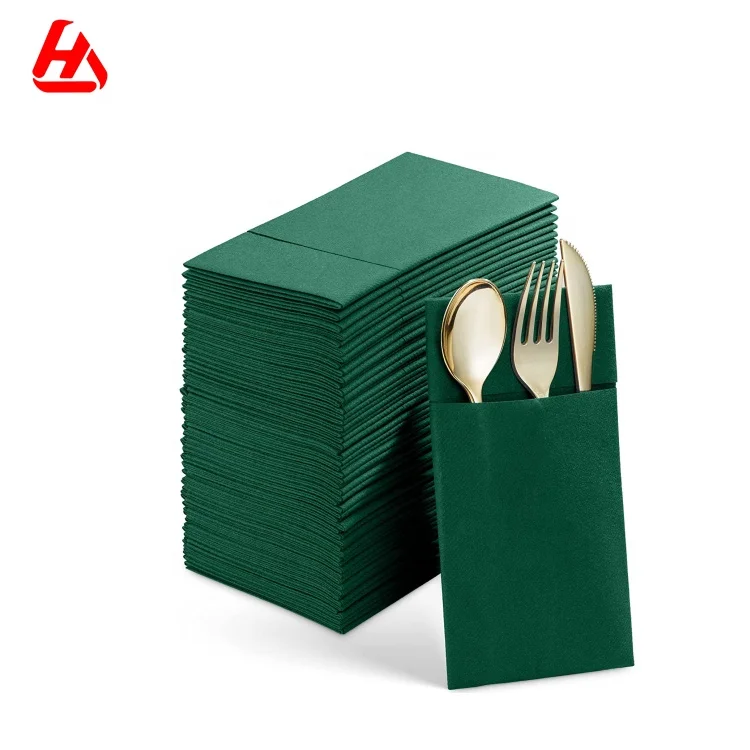 Зеленые столовые салфетки, карманные складные бумажные салфетки для ужина, бумажные салфетки Airlaid