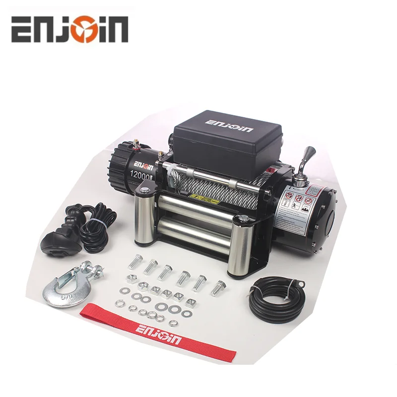 ENJOIN electric winch 12000 lbs 12v with cable or strap 4x4 recovery off road winch