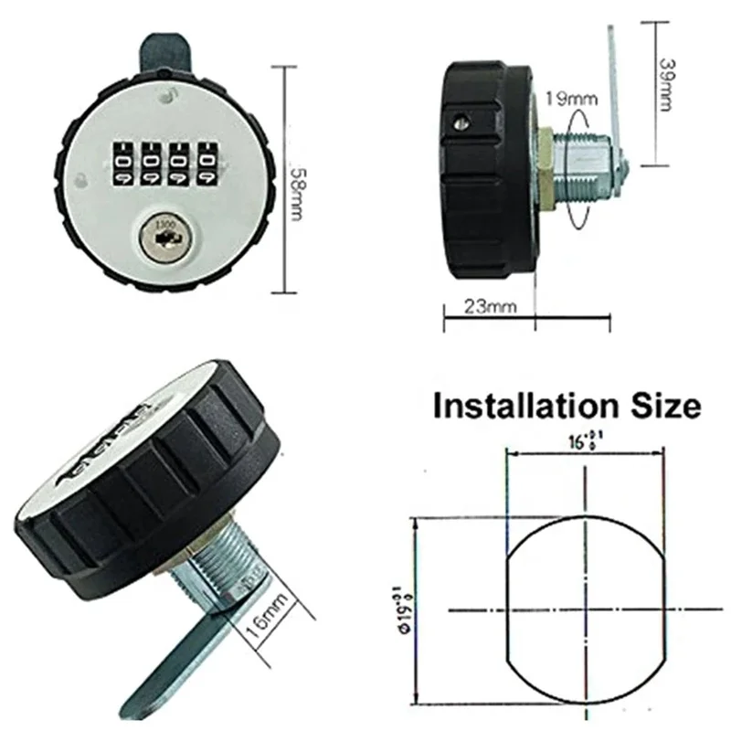  AJF 4 Mechanical Digit Combination Cam Lock Password Mailbox Cabinet