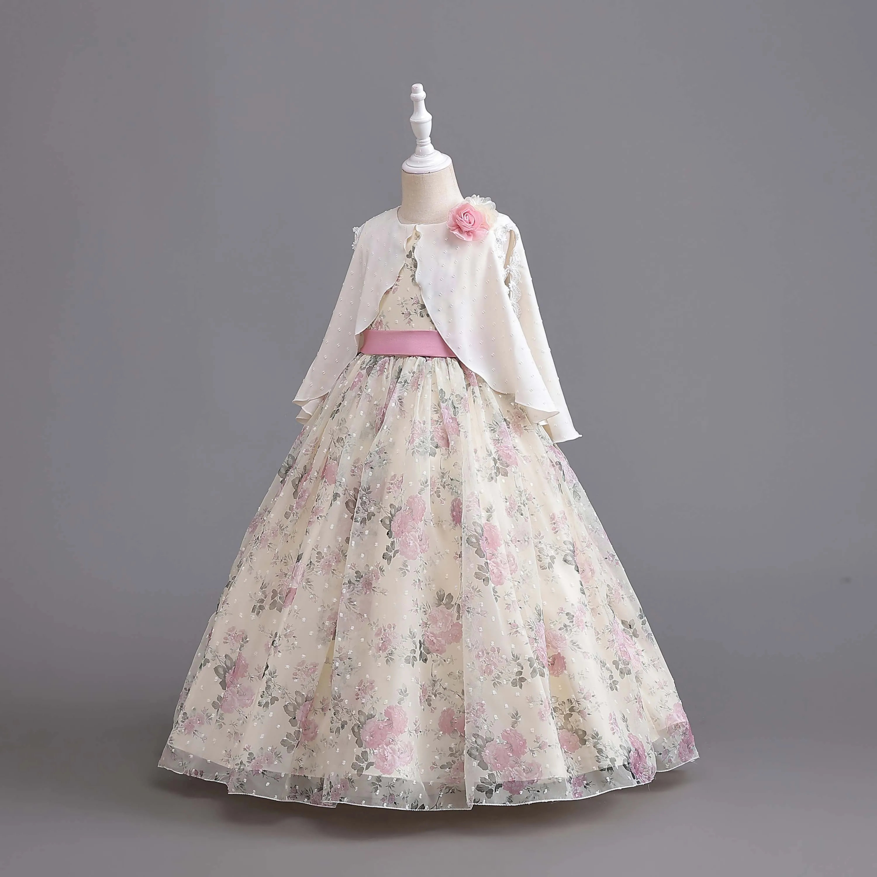 Kids Flower Princess Dress Girls Party Dresses Cape Embroidery Elegant Wedding Birthday Age 2-10 Years  AC143