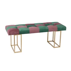 Modern Long Velvet Ottoman Salon Waiting Bench Modern Home Stool Gold Metal Legs Leather Long Rectangle Shaped Velvet Bench