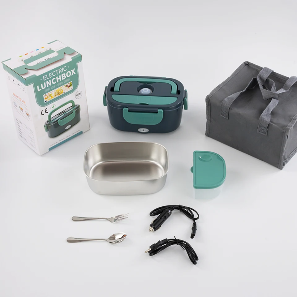 110v/220v Electric Heated Lunch Boxes For Home Office Food Warmer With Fork Spoon Insulated Carry Bag