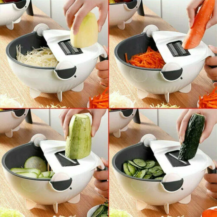 Wholesale multifunctional vegetable grater double drain basket vegetable cutter 9-in-1 vegetable grater