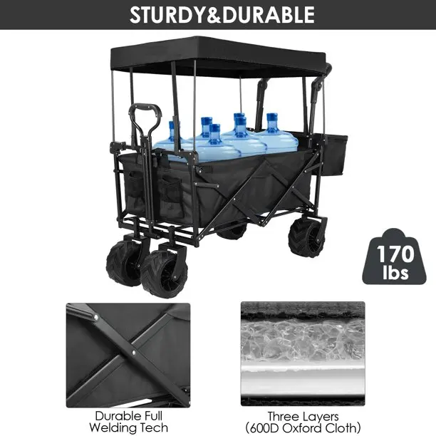 High Quality Trolley Cart Portable Folding Wagon Heavy Duty Steel Mesh Kids Folding Metal beach Wagon