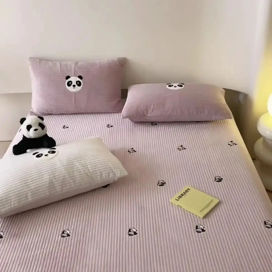 Korean Embroidery Quilted Cotton-Fleece Blend Bed Cover Custom Size Three-Piece Baby Fleece Thickened Sheets for Autumn Winter