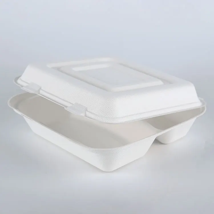 9inch 3 divided Sugarcane pulp clamshell box food bagasse container biodegradable
