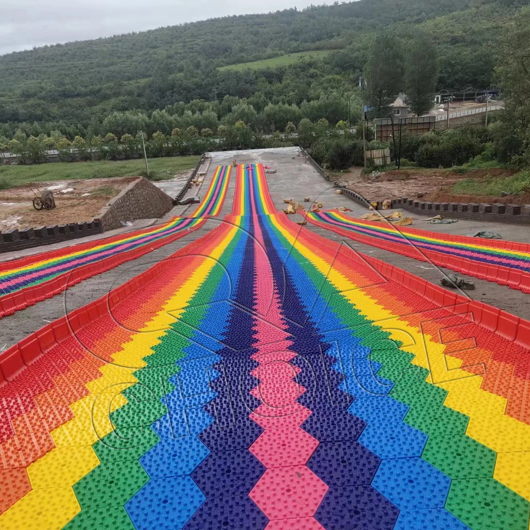 Outdoor rainbow slide ride plastic colorful slide truck for playground amusement game rainbow slide