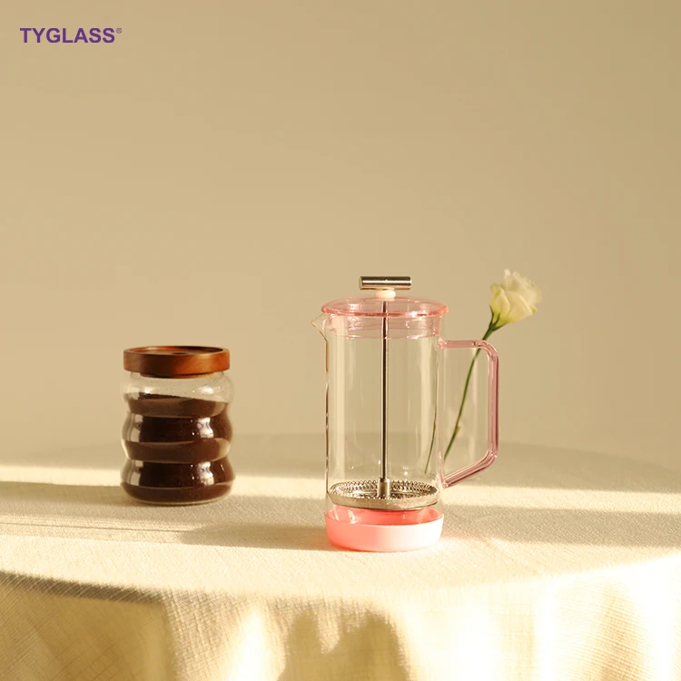 TYGLASS high quality heat resistant 600ml Customizable Borosilicate Glass Coffee Maker Glass French Press Tea pot Set
