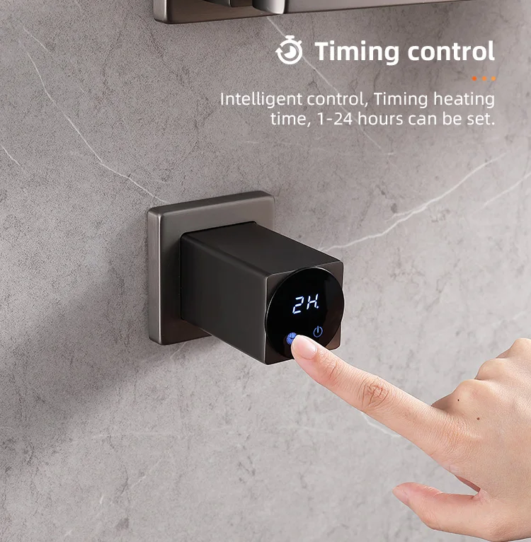 Kidolux 2024 New Design Professional Concealed Grey Bathroom Wall Heater Ac Towel Warmer Heated Electric Towel Rail Rod