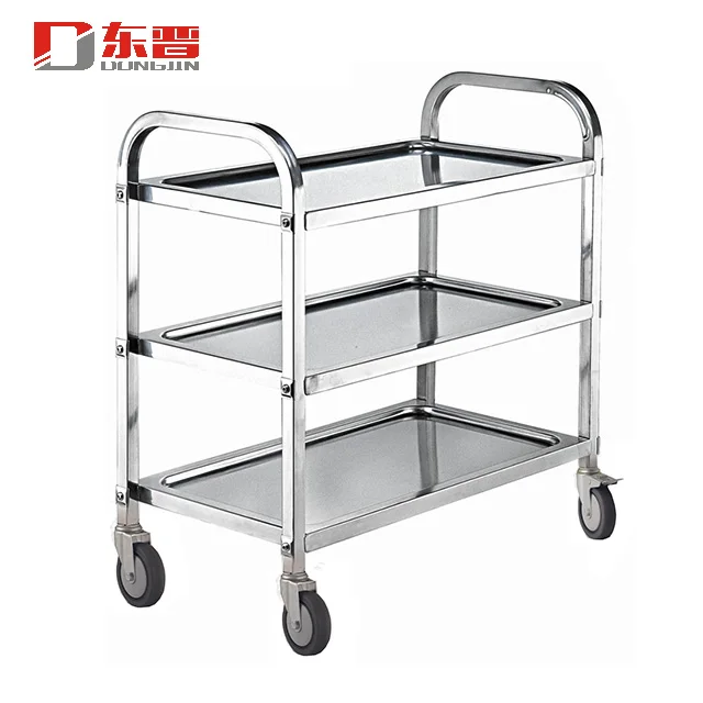 
3-Tier Stainless Steel Strong Heavy Duty Detachable Dining Push Cart Trolley 