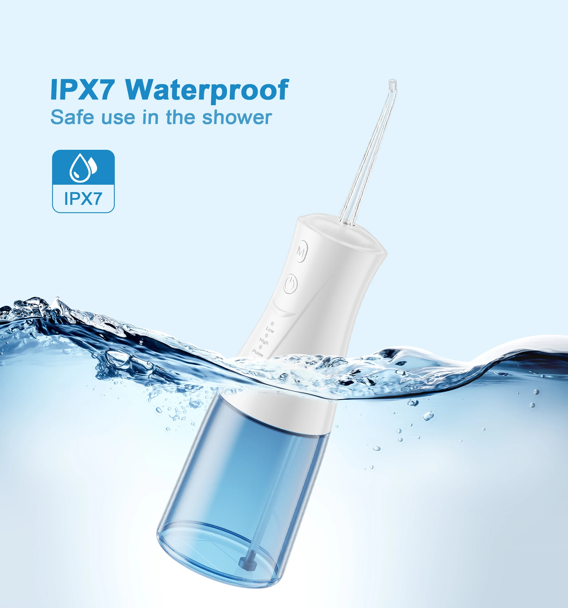 Cordless Portable Oral Irrigator Oral Cleaning 4 Nozzle Types 4 Cleaning Modes Water Flosser, 300ml Water Tank, IPX7 Waterproof