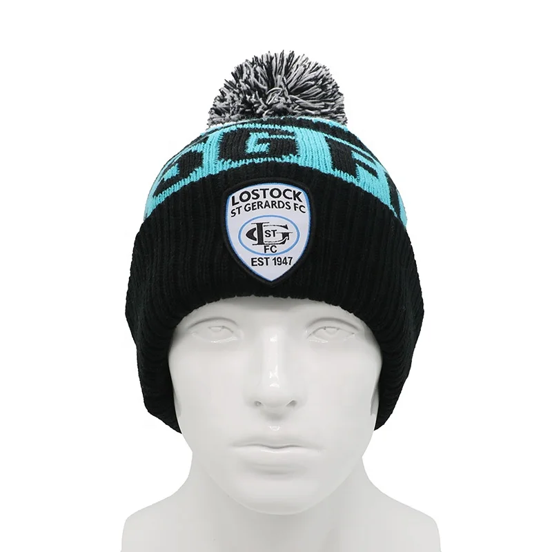 Custom High Quality Fleece Lined Pom Pom Beanie Winter Hat Thickening Fleece Lined Knit Beanie