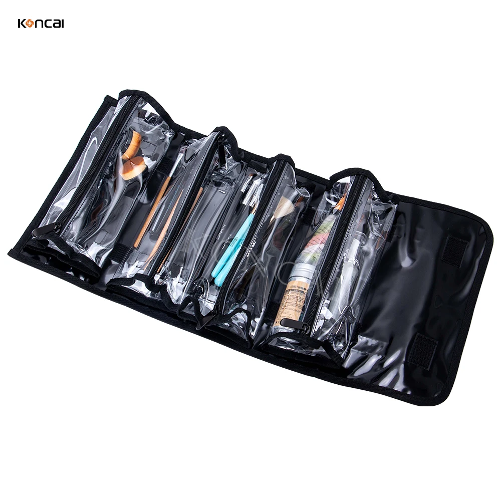 KONCAI FAMA direct supplier Hanging Roll-Up Makeup Bag Toiletry Kit Travel Organizer with 4 Removable Storage Bags