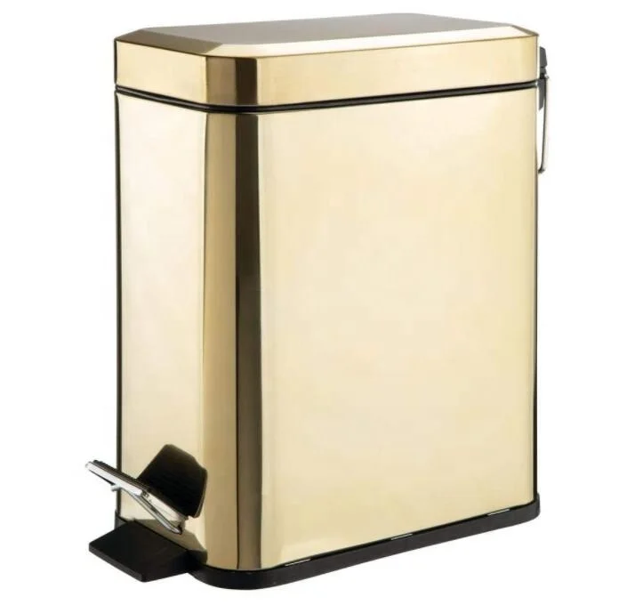 
6L Rectangle Dustbin Stainless Steel Step Pedal Gold Color Trash Can 