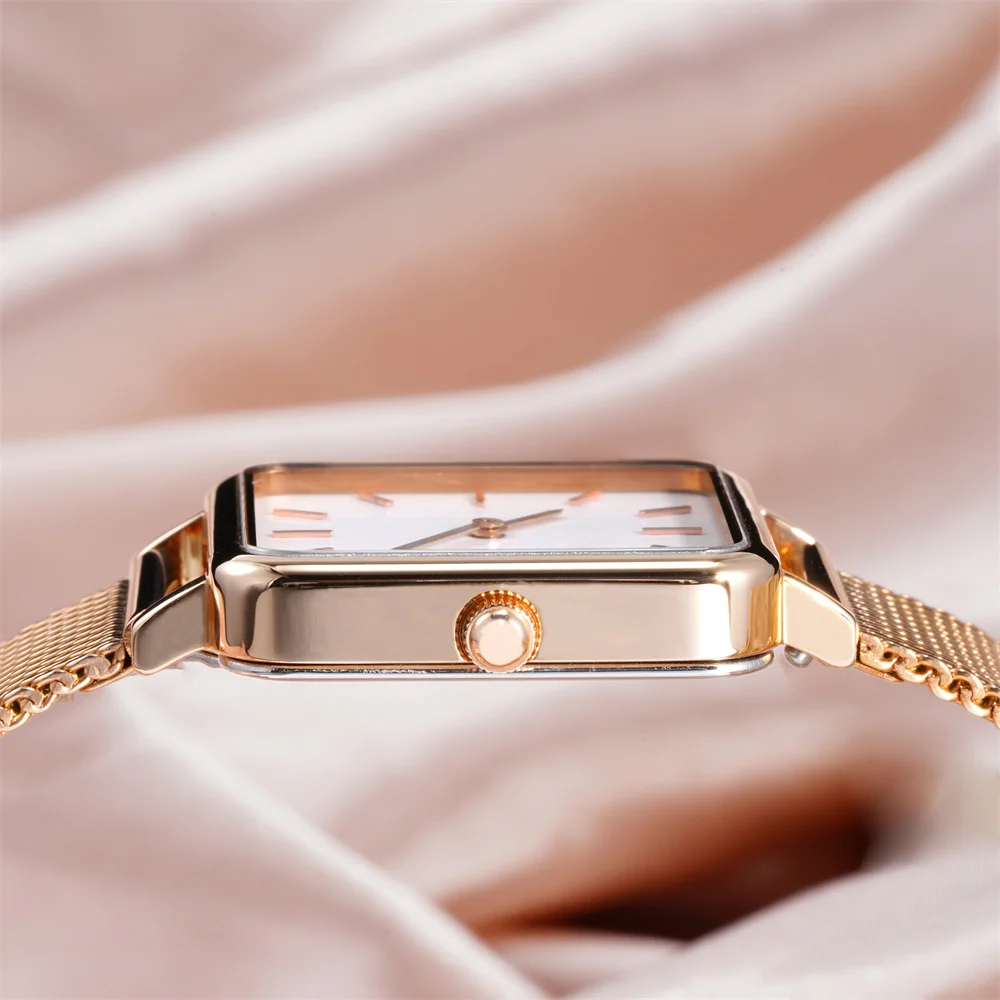 Vintage Fashion Luxury White Dial Waterproof Rose Gold Ladies Wristwatch Ultra Thin Watch Women Square Shape Watches
