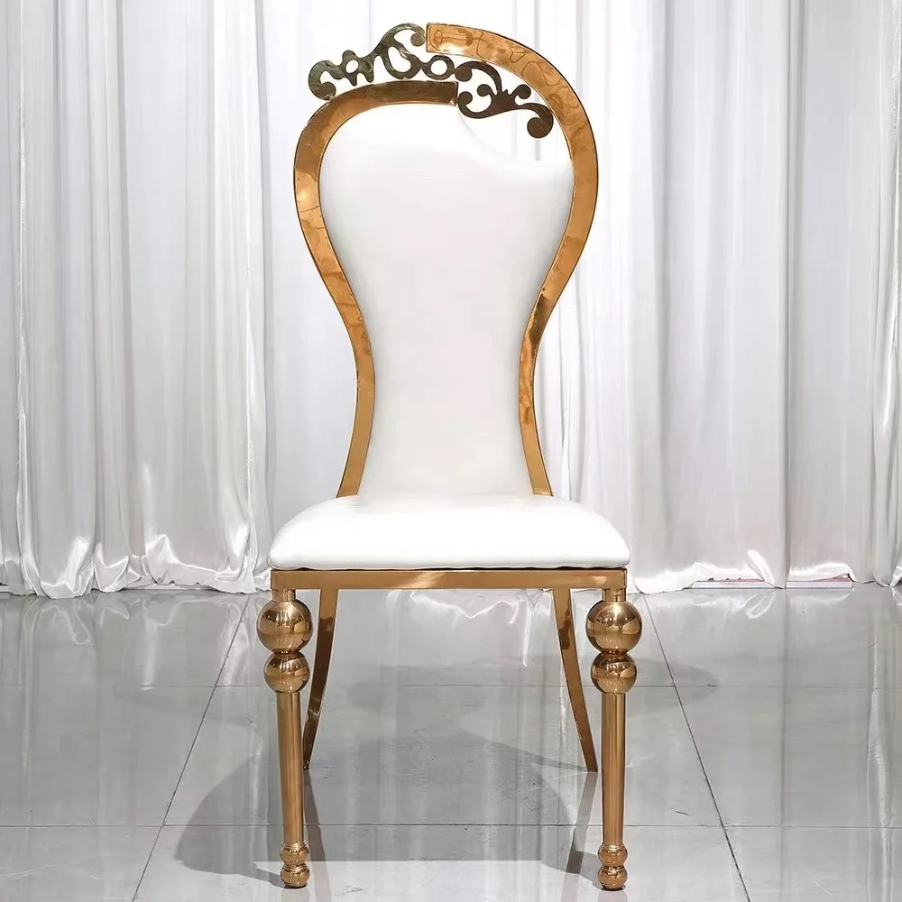 Luxury Elegant Unique Curved Back Design Golden Rose Gold Stainless Steel Wedding Chairs With Gourd Feet