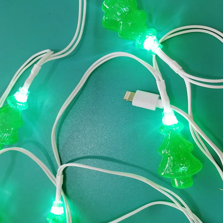 Christmas Tree Shaped LED light USB Charging Cable with 8led bulb for all Phone