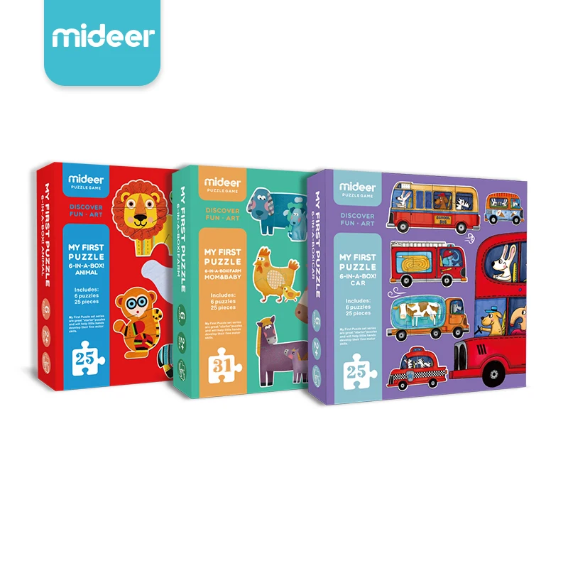 Mideer Children Early Educational Kids Colorful Cartoon Baby Interesting Six In One Paper Big Jigsaw Puzzle Game Toy