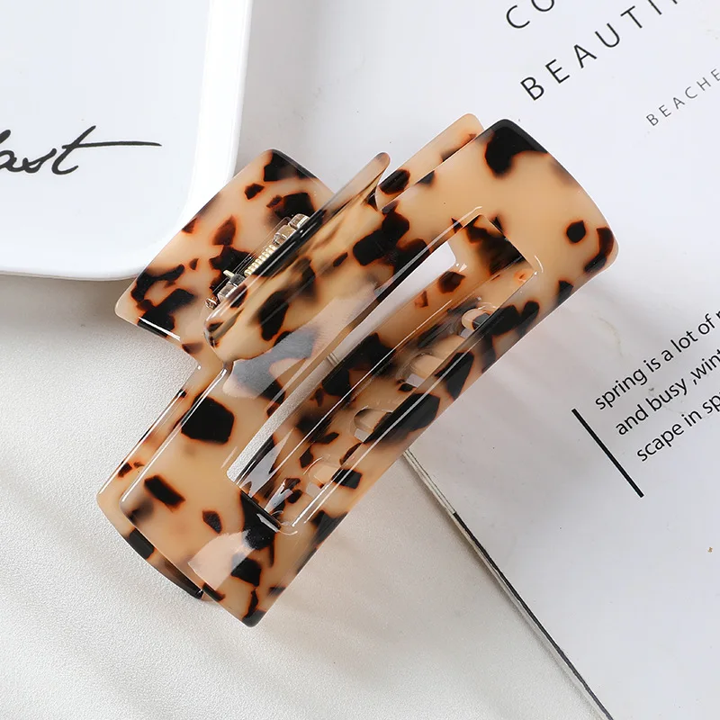 Trendy Korean Geometric Large Rectangle Hair Claw Clips 2022  Handmade Oversized Marble Acetate Hair Clamps Claw Clip for Women