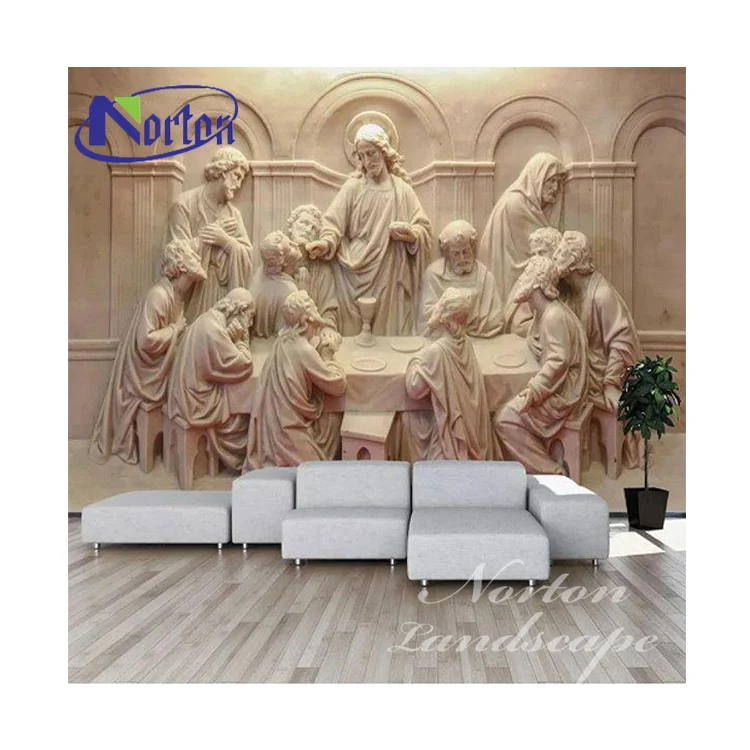 Home Decoration Hand Carved Stone Marble Wall Art Relief The Last Supper Stone Sculpture For Sale