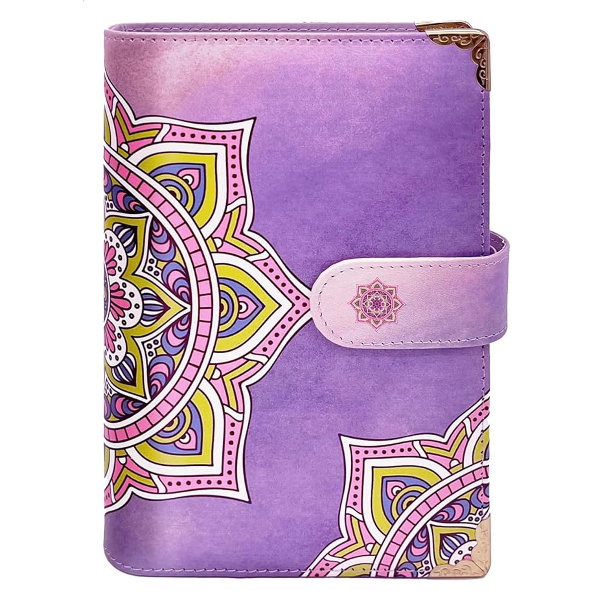 New Gift Quilted Leather Notebook Cover A4 A5 A6 6-Gold-Ring Wallet Budget Binder for Cards, Cash, Bills & Document