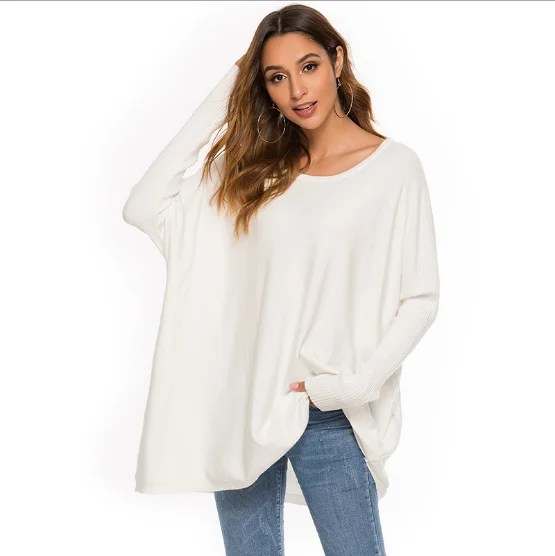 
trendy batwing sleeves women knit oversized pure color Spring Irregular Girl Knitting Cape Loose sweater 